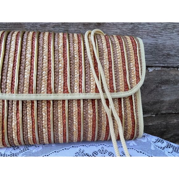 Vintage 1970s Woven Straw Crossbody Bag Purse Boho Retro - Picture 6 of 10